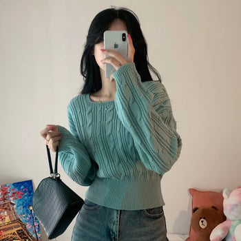 [Cinched Waist/New Spring Arrival] Gelato Cable Knit Square Neck Knit (5 colors)