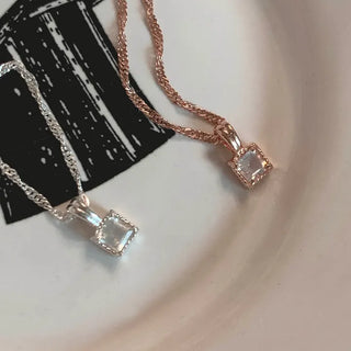 Mini Square Moonstone Natural Stone Pendant Chain Necklace