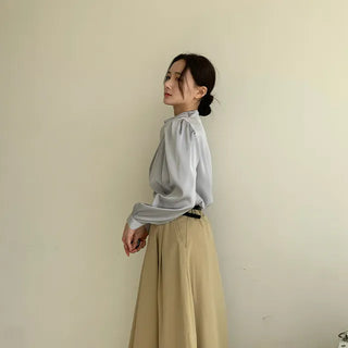 Satin Neck Shirred Blouse