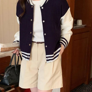 Knit varsity jacket, blouson, baseball jacket, knit cardigan