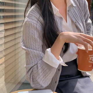 Hype Round Neck Cable Knit Cardigan
