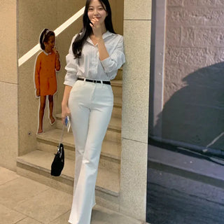 Clot Slim Long Bootcut Cotton Pants