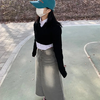 Washed Maxi Long Skirt