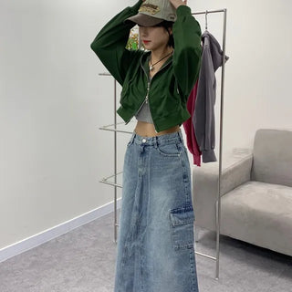 Cargo Denim Long Skirt
