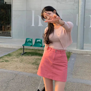Inderson A-line Back Elastic Cotton Mini Skirt
