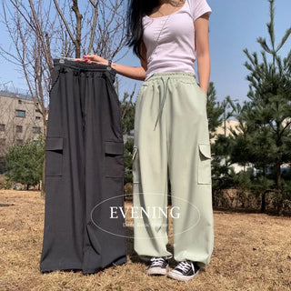 [Two-way/Adjustable!] Comfortable Cargo Drawstring Straight-leg Jogger Pants Elastic Waist Training Pants (6 colors)