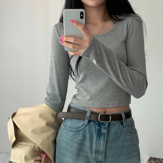 [Slim Fit/Stretchable/Basic] Basic Tencel Round Cropped Long Sleeve Tee (6 colors)