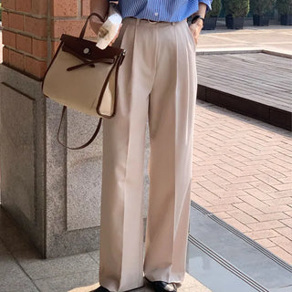 Spring High-Waisted Pintuck Wide Slacks