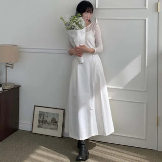 Pintuck long skirt, back elastic, flare skirt