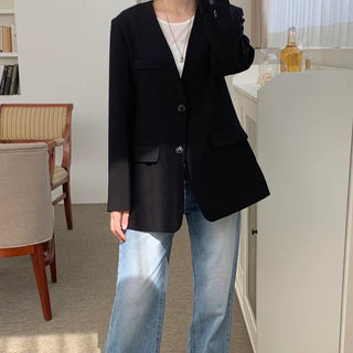 Collarless transitional jacket, V-neck, loose fit, basic jacket