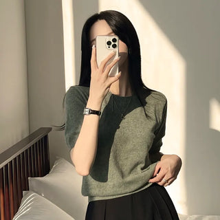 Cotton Candy Soft, Cashmere Fluffy Basic Round Short Sleeve Knit