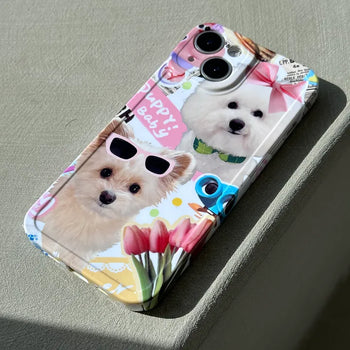 Bright-eyed Ribbon Sunglasses Puppy Dog Real Photo iPhone Case