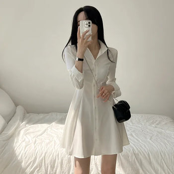 Flowy~ Shirt Cut-out Back Ribbon Mini Dress