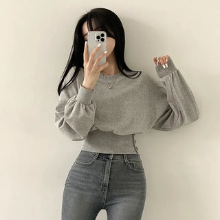 Cute Avant-garde Fit! Plain Button Crop Sweatshirt