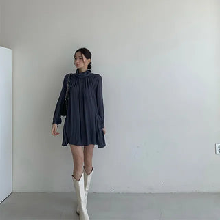 Silky High-Neck Turtleneck Dress
