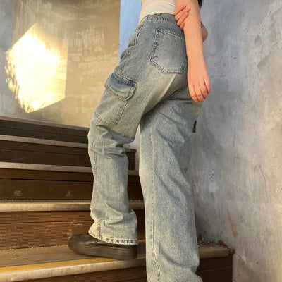 Washed pocket denim pants