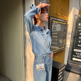 Matching Set Slim Line Snap Denim Shirt 2 Colors