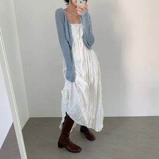 [Adjustable!/Delicate Fit] Cherry Blossom Pleated Sleeveless Long Dress (2 colors)