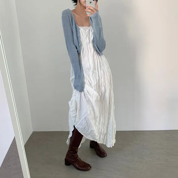 [Adjustable!/Delicate Fit] Cherry Blossom Pleated Sleeveless Long Dress (2 colors)