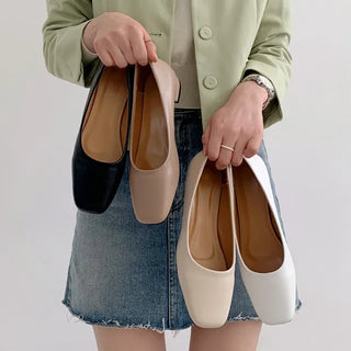 ◈Basic Flat Pumps Low Heel Shoes Square Toe Dress Shoes Interview Shoes