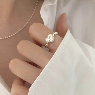 Initial Engraved Antique Heart Ring Sizes 7 to 21