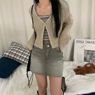 One-button See-through Crop Cardigan (6 colors)