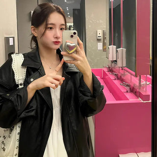 Oversized leather blouson jacket