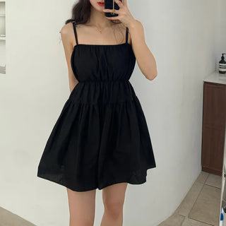 Cup-neck Tiered Sleeveless Mini Dress