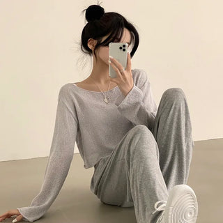 Evoking Protective Instincts, Summer Boucle Boat Neck Crop Long Sleeve Knit