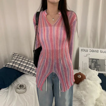 [Slim Fit] Colored Mesh Long Knit (2 colors)
