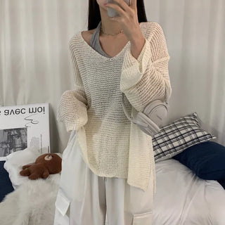 [Delicate Fit/Pretty Colors!] Transitional Season See-through V-Neck Knit (6 colors)