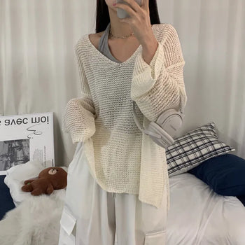 [Delicate Fit/Pretty Colors!] Transitional Season See-through V-Neck Knit (6 colors)