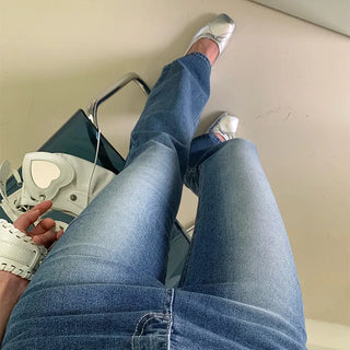 Blue Washed Semi-Long Bootcut Pants