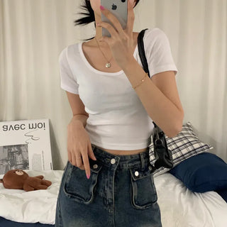[Round Neck ver/] Plain Cropped Basic Short Sleeve T-shirt (5 colors)