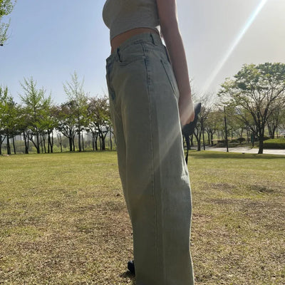 Light loose wide denim pants