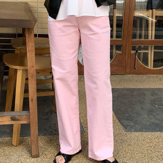 Super Comfortable Stretch Pink Straight Wide Cotton Pants