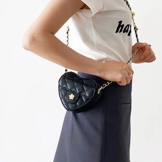 Micro Heart Chain Bag   Feminine Quilted Mini Bag