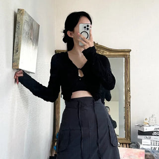 Wavy Lace Long Sleeve Crop Cardigan CD