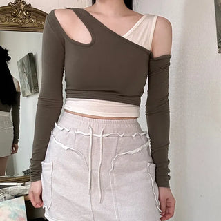 Mesh Double Color Asymmetrical T-shirt