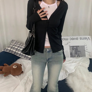 [Slim Fit/Delicate Fit] Button-Short Ribbed Knit Cardigan (3 colors)