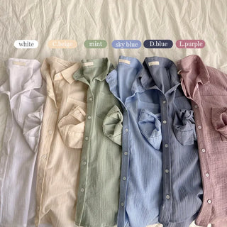 Delicate Fit with Protective Instinct, Striped Pocket See-through Loose Fit Boxy Long Sleeve Shirt