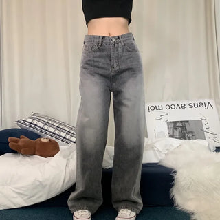 [Guaranteed Fit/New Spring/Summer Arrival!] Cool Gray Washed High-Waisted Straight Wide Pants