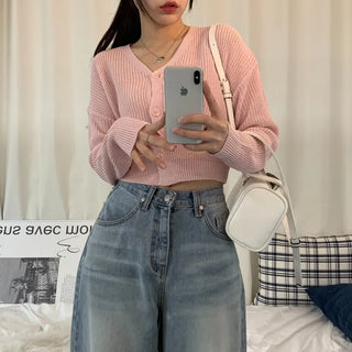 [Until Summer/Daily] Simple Hazzi Crop V-Neck Cardigan (6 colors)