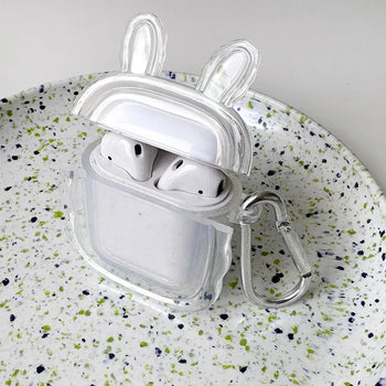 Simple Rabbit Clip Keyring Set Transparent AirPods Case