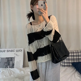 [Delicate/Lip Neck ver] Striped Fisher Loose Fit Knit (4 colors)