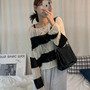 [Delicate/Lip Neck ver] Striped Fisher Loose Fit Knit (4 colors)