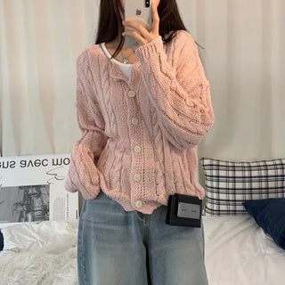 [Reversible/Loose Fit/Delicate Fit] Cable Knit Boucle Basic Cardigan (5 colors)
