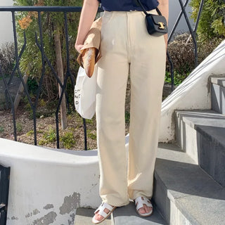 Pastel Color Summer Linen Cotton Wide Long Pants  Pink Yellow