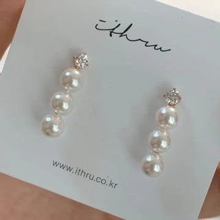 Rose Gold Triple Pearl Drop Earrings