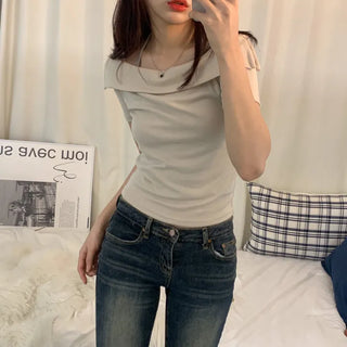 [Slim Fit/Delicate~] Croffle Off-Shoulder Short Sleeve Tee (3 colors)